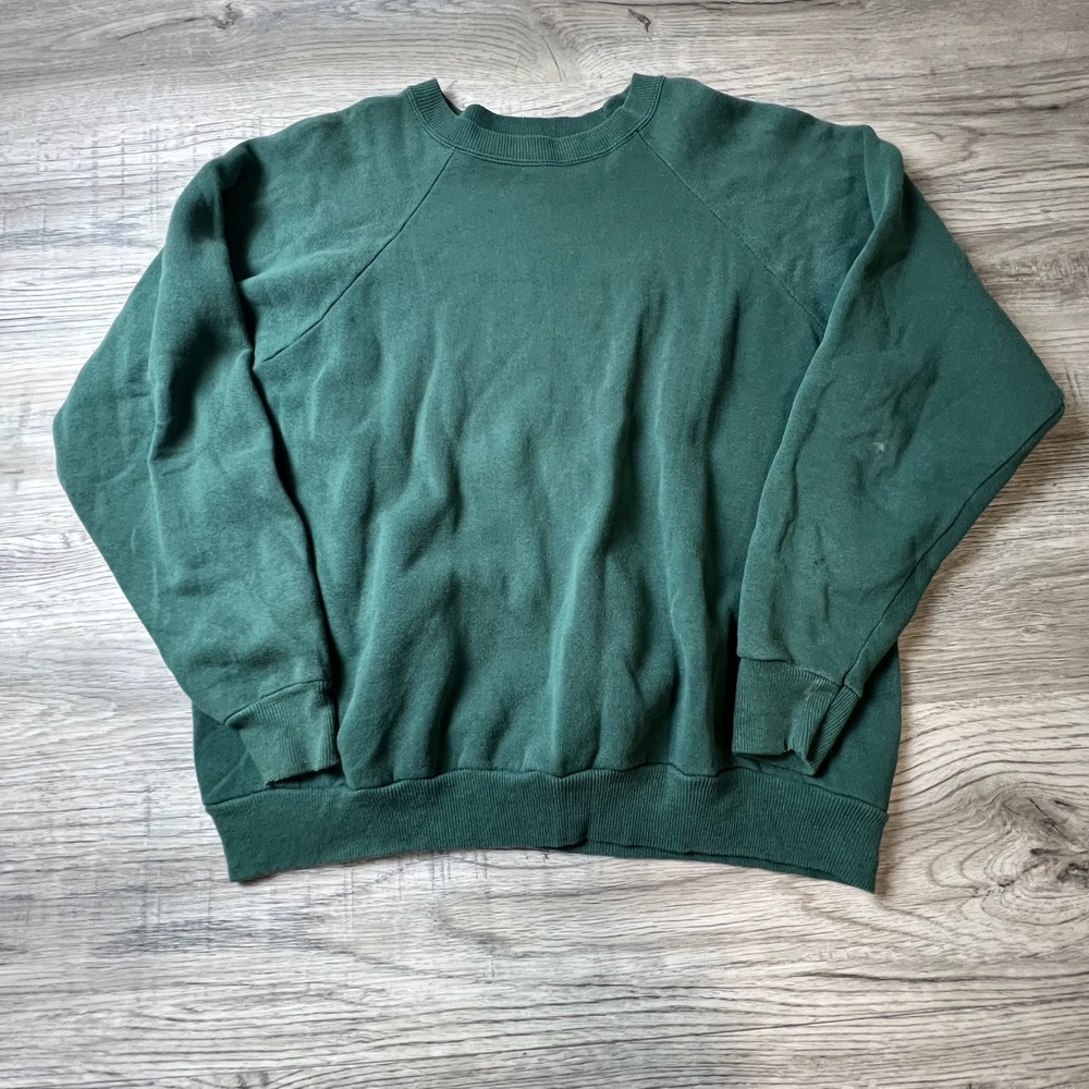 Hanes Her Way Sweatshirt Womens Large Green Vintage Raglan Crewneck Pullover N24
